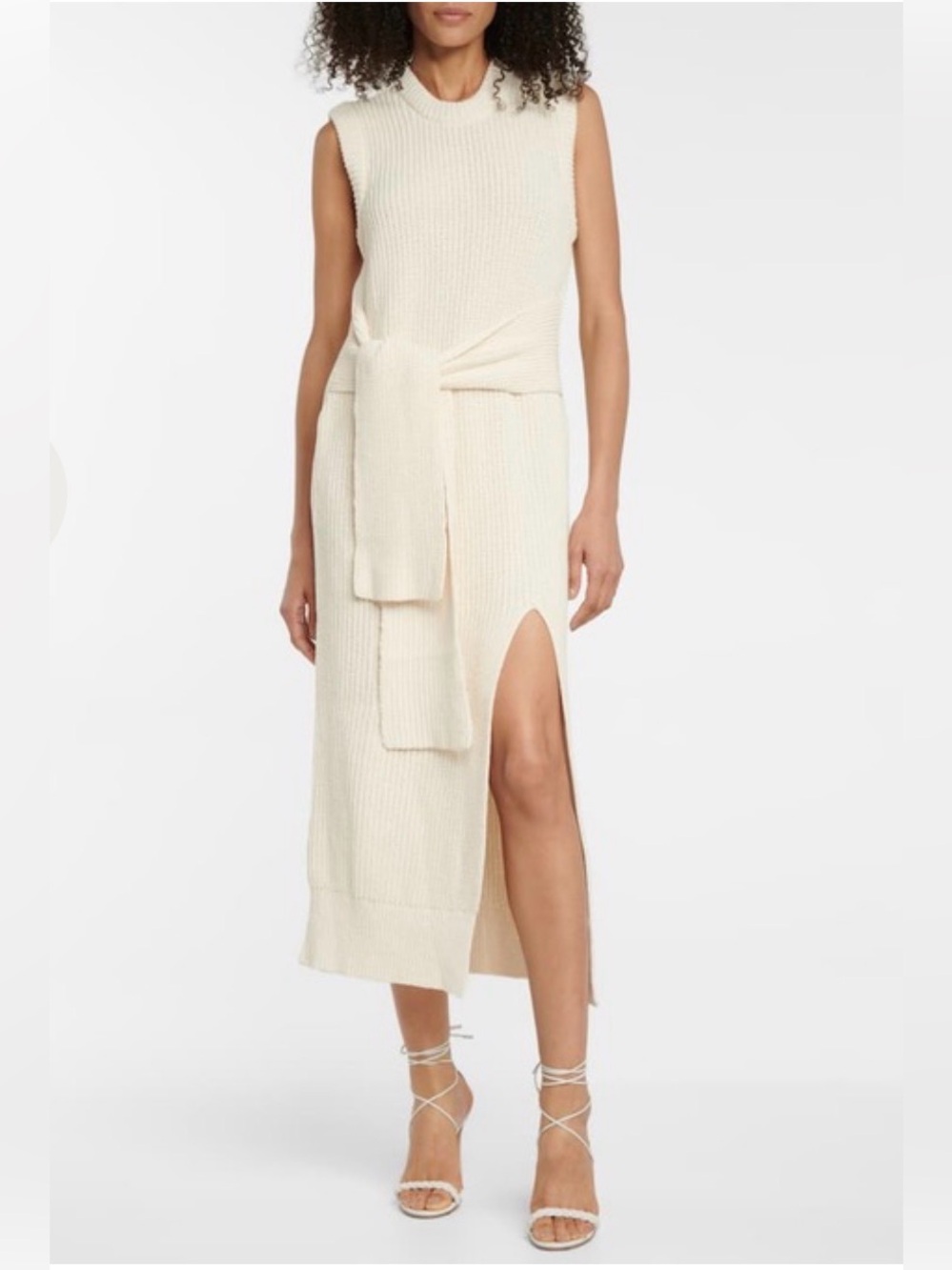 Jonathan Simkhai Jenae Tank Dress - Ribbed Knit Belted Midi Dress Cream